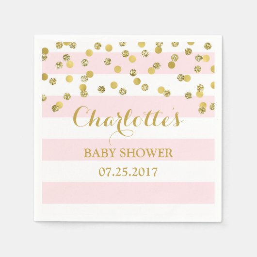 Blush Pink Stripes Gouden Confetti Baby shower Servetten (Voorkant)