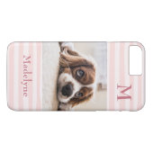 Blush Pink Stripes Monogram Foto gepersonaliseerd Case-Mate iPhone Case (Achterkant (Horizontaal))