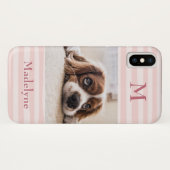 Blush Pink Stripes Monogram Foto gepersonaliseerd Case-Mate iPhone Case (Achterkant (horizontaal))
