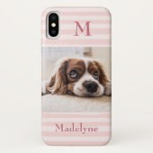 Blush Pink Stripes Monogram Foto gepersonaliseerd Case-Mate iPhone Case (Achterkant)