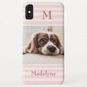 Blush Pink Stripes Monogram Foto gepersonaliseerd Case-Mate iPhone Case (Achterkant)