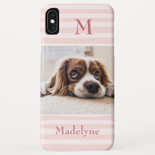 Blush Pink Stripes Monogram Foto gepersonaliseerd Case-Mate iPhone Case (Achterkant)
