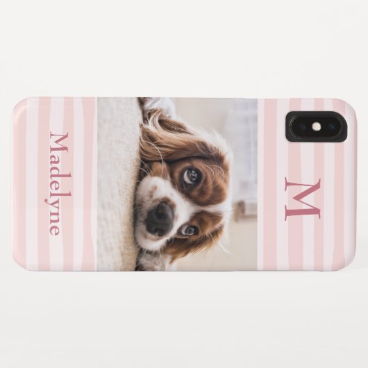 Blush Pink Stripes Monogram Foto gepersonaliseerd Case-Mate iPhone Case (Achterkant (horizontaal))