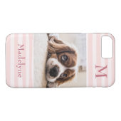 Blush Pink Stripes Monogram Foto gepersonaliseerd Case-Mate iPhone Case (Achterkant (Horizontaal))