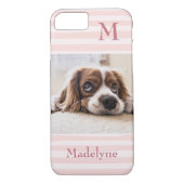 Blush Pink Stripes Monogram Foto gepersonaliseerd Case-Mate iPhone Case (Achterkant)