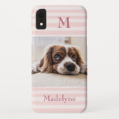 Blush Pink Stripes Monogram Foto gepersonaliseerd Case-Mate iPhone Case (Achterkant)