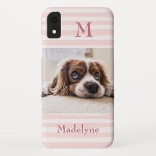 Blush Pink Stripes Monogram Foto gepersonaliseerd Case-Mate iPhone Case
