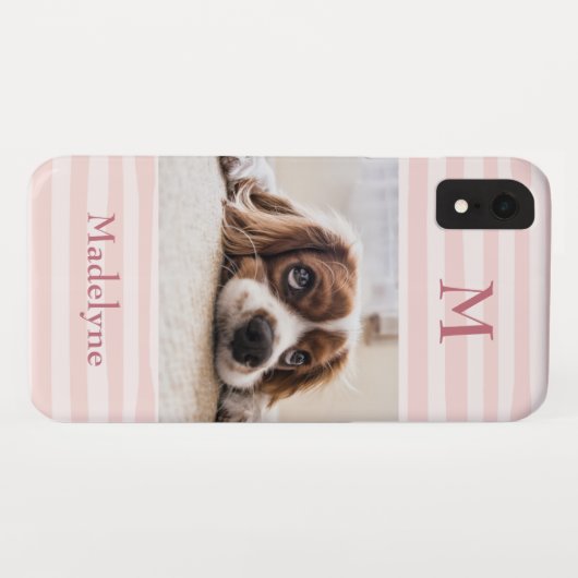 Blush Pink Stripes Monogram Foto gepersonaliseerd Case-Mate iPhone Case (Achterkant (horizontaal))