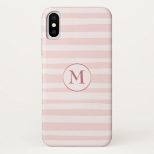 Blush Pink Stripes Roos Monogram Gepersonaliseerd Case-Mate iPhone Case