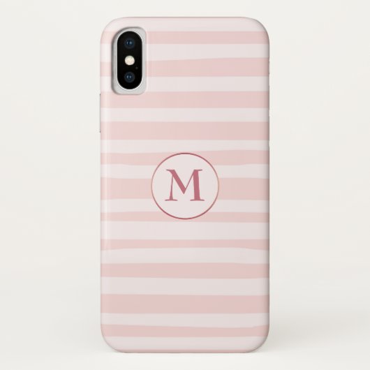 Blush Pink Stripes Roos Monogram Gepersonaliseerd Case-Mate iPhone Case (Achterkant)