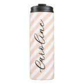 Blush Pink Stripes Script-monogram Thermosbeker (Voorkant)