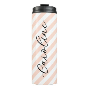 Blush Pink Stripes Script-monogram Thermosbeker