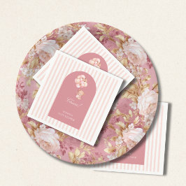 Blush pink stripes, teddy bear balloon servet