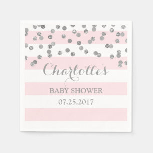 Blush Pink Stripes Zilver Confetti Baby shower Servet