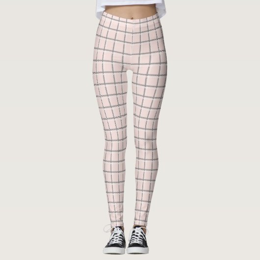 Blush Pink Subtle Plaid Pattern Preppy Leggings (Voorkant)