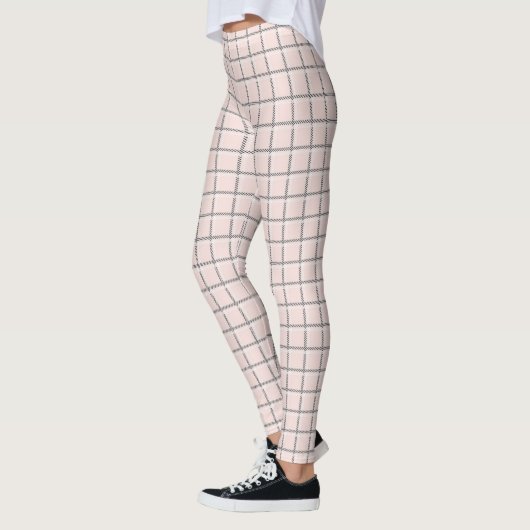 Blush Pink Subtle Plaid Pattern Preppy Leggings (Links)