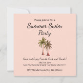 Blush Pink Summer Pool Party Tropische Palmbomen Kaart (Voorkant)