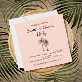 Blush Pink Summer Pool Party Tropische Palmbomen Kaart