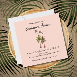 Blush Pink Summer Pool Party Tropische Palmbomen Kaart