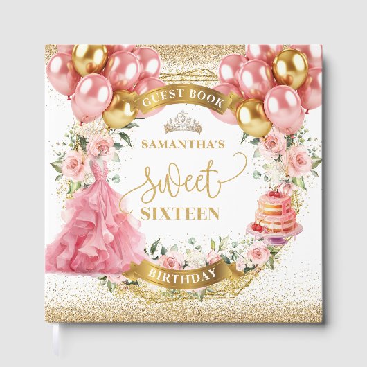 Blush Pink Sweet 16 Gastboek Gouden Glitter Gastenboek (Voorkant)