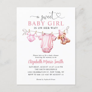 Blush Pink Sweet Kleding Meisje Baby shower Briefkaart