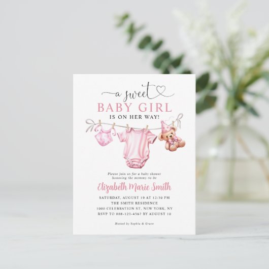Blush Pink Sweet Kleding Meisje Baby shower Briefkaart (Staand voorkant)