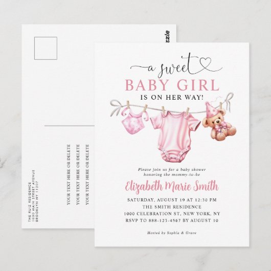 Blush Pink Sweet Kleding Meisje Baby shower Briefkaart (Voorkant / Achterkant)