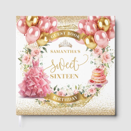 Blush Pink Sweet Sixteen Gastboek Ballonnen Gastenboek (Voorkant)