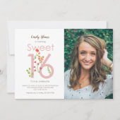 Blush Pink Sweet Sixteen met Waterverf Flowers Kaart (Voorkant)