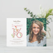 Blush Pink Sweet Sixteen met Waterverf Flowers Kaart (Staand voorkant)