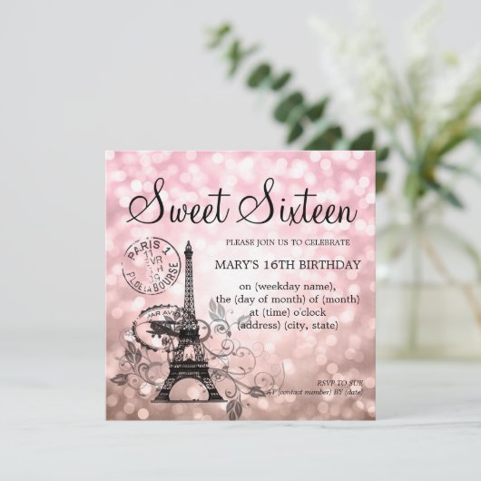 Blush Pink Sweet Sixteen Romantic Paris Glam Kaart (Staand voorkant)