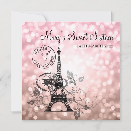 Blush Pink Sweet Sixteen Romantic Paris Glam Kaart (Achterkant)