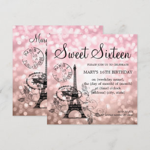 Blush Pink Sweet Sixteen Romantic Paris Glam Kaart