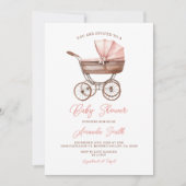 Blush Pink Sweet Stroller  Meisje Baby shower Kaart (Voorkant)