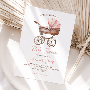 Blush Pink Sweet Stroller  Meisje Baby shower Kaart