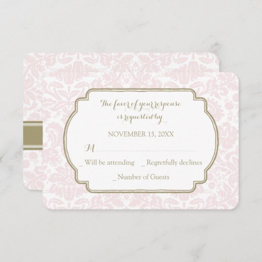 Blush Pink Tan Damask RSVP Wedding Kaart (Voorkant / Achterkant)