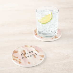 Blush Pink Tan Southwest Faux Cowgirl Koeienhuid Zandsteen Onderzetter