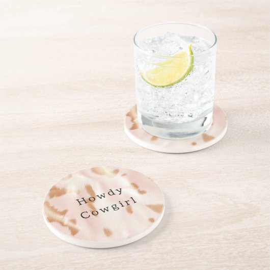 Blush Pink Tan Southwest Faux Cowgirl Koeienhuid Zandsteen Onderzetter (Zijkant)