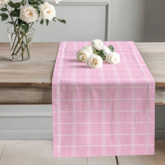 Blush Pink Tartan Runner Moderne eettafel instelle Lange Tafelloper