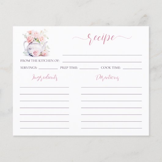 Blush Pink Tea Party Vrijgezellenfeest Recept Kaar (Voorkant)