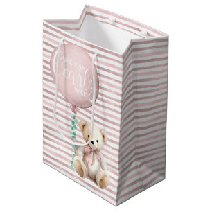 Blush Pink Teddy Bear Baby Gift Bag Medium Cadeauzakje