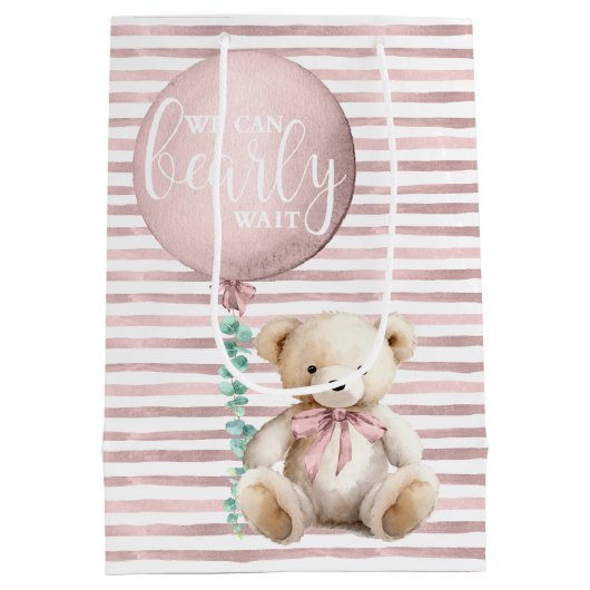 Blush Pink Teddy Bear Baby Gift Bag Medium Cadeauzakje (Achterkant)