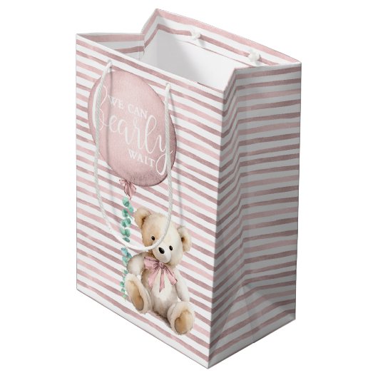 Blush Pink Teddy Bear Baby Gift Bag Medium Cadeauzakje (Achterkant Gekanteld)
