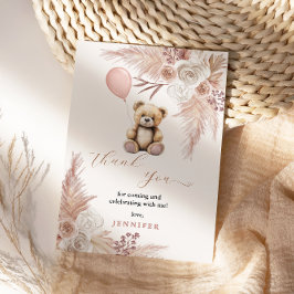 Blush Pink Teddy Bear Baby shower Bedankkaart