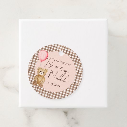 Blush Pink Teddy Bear Baby shower Bedankt Bedankjes Labels (In situ)
