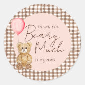 Blush Pink Teddy Bear Baby shower Bedankt Ronde Sticker (Voorkant)