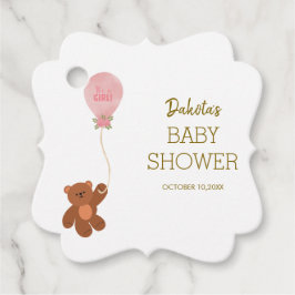 Blush Pink Teddy Bear Balloon Baby shower Bedankjes Labels