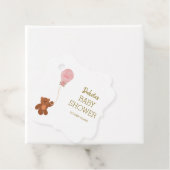 Blush Pink Teddy Bear Balloon Baby shower Bedankjes Labels (In situ)