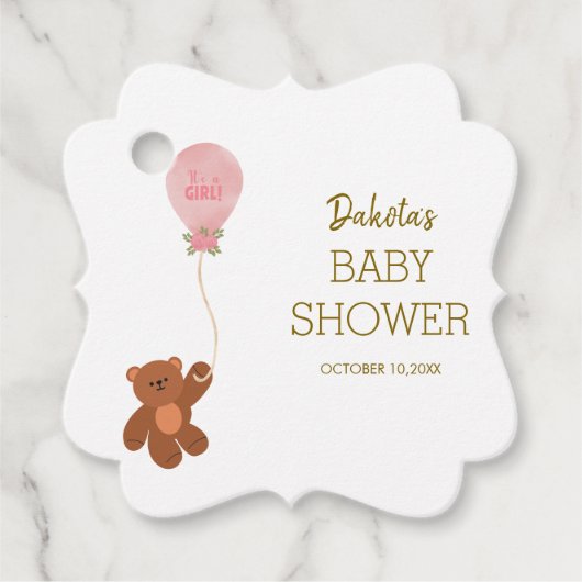 Blush Pink Teddy Bear Balloon Baby shower Bedankjes Labels (Voorkant)