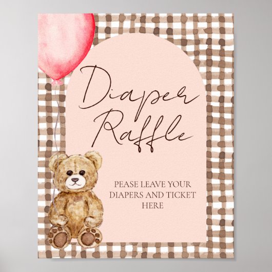 Blush Pink Teddy Bear Luier Raffle Sign Poster (Voorkant)